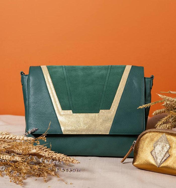 Antoinette Ameska Sac TOKYO Vert Forêt/Lézard Or