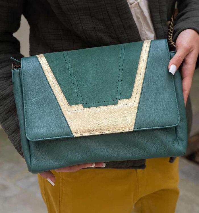 Antoinette Ameska Sac TOKYO Vert Forêt/Lézard Or
