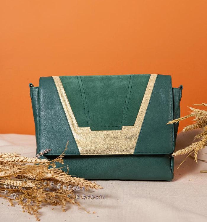 antoinette ameska Sac TOKYO Vert Forêt/Lézard Or