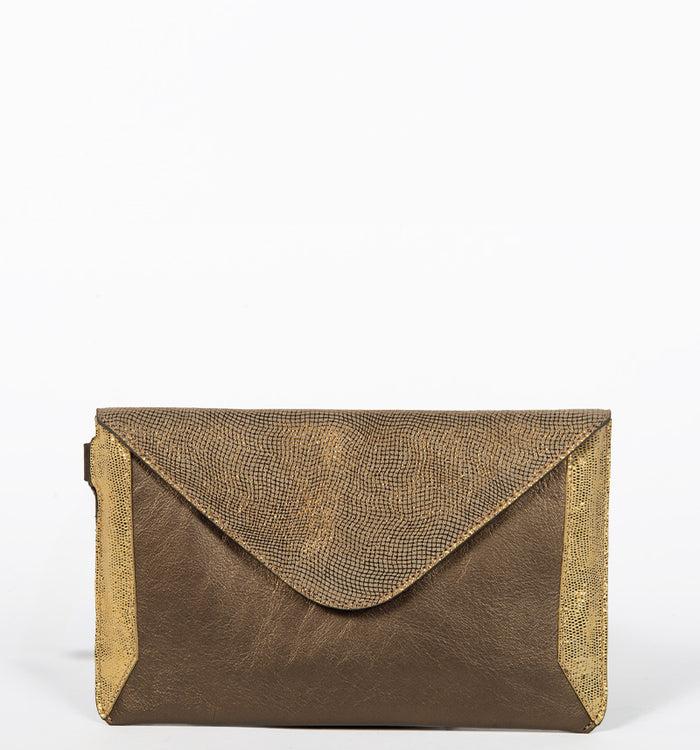 Antoinette Ameska Trousse TURIN Lézard Or/Bronze