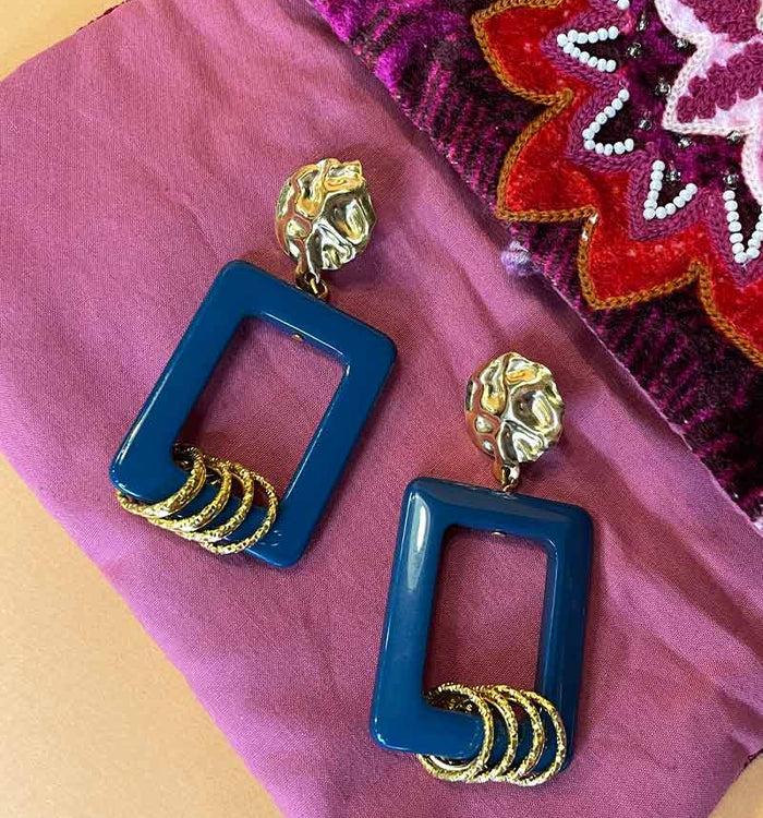 Antoinette Ameska Boucles D'Oreilles AMBRE Bleu Canard