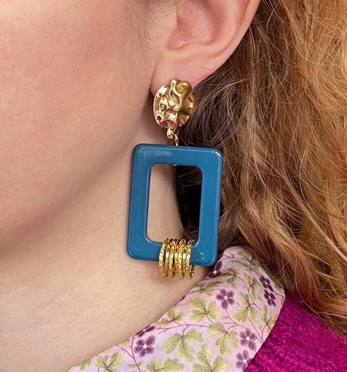Antoinette Ameska Boucles D'Oreilles AMBRE Bleu Canard