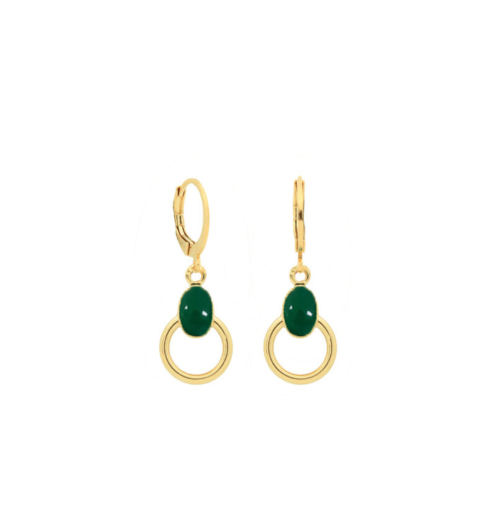 Antoinette Ameska Boucles D'Oreilles Anneau SATURNE Agate Verte