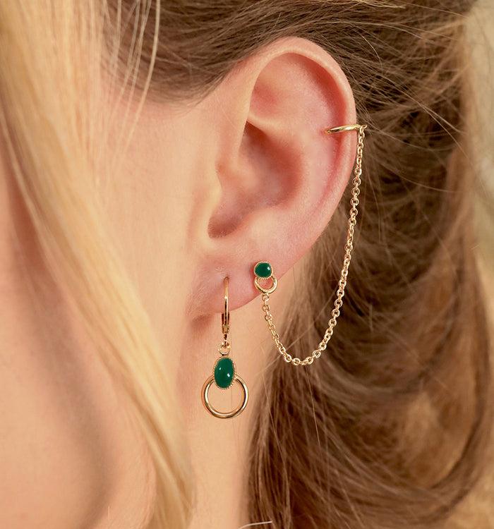 antoinette ameska Boucles d'Oreilles anneau SATURNE Agate Verte