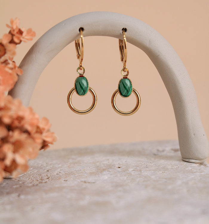 Antoinette Ameska Boucles D'Oreilles Anneau SATURNE Malachite