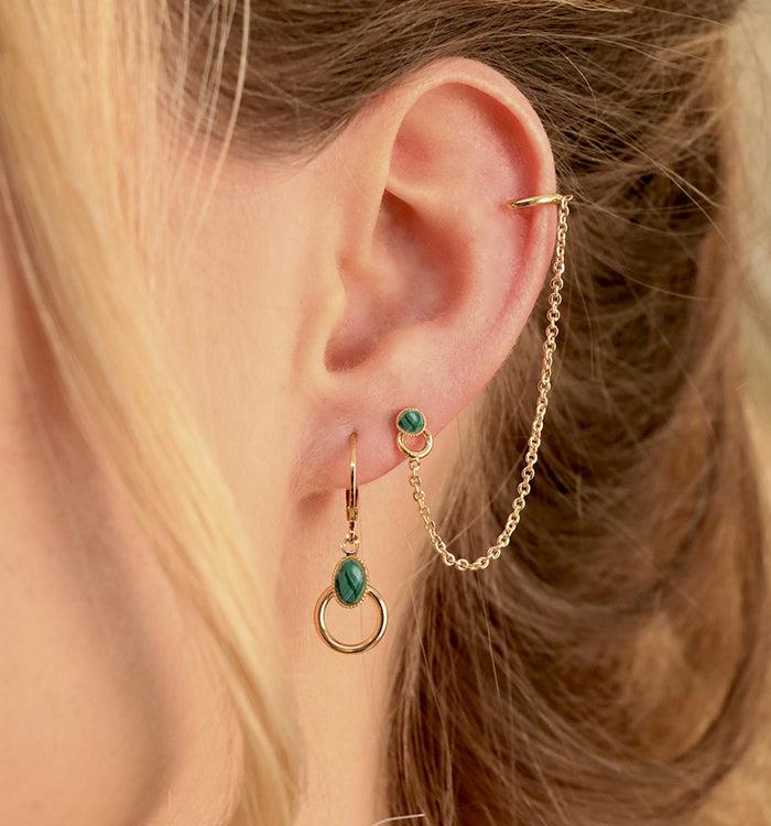 Antoinette Ameska Boucles D'Oreilles Anneau SATURNE Malachite