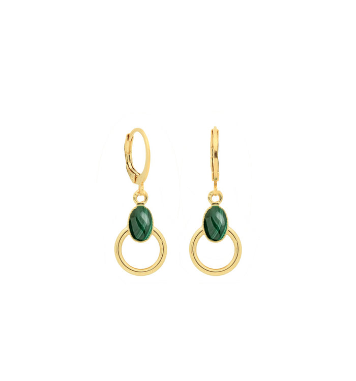 Antoinette Ameska Boucles D'Oreilles Anneau SATURNE Malachite