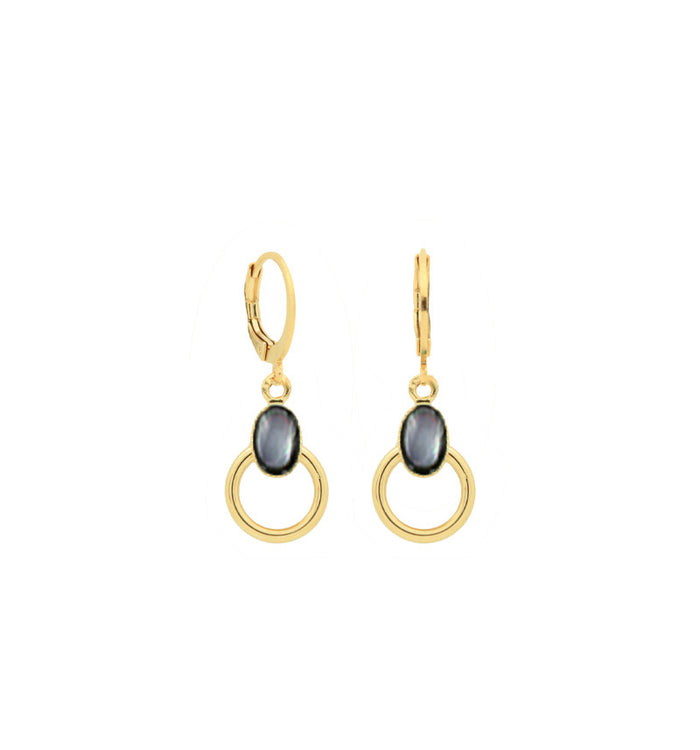 antoinette ameska Boucles d'Oreilles anneau SATURNE Nacre grise