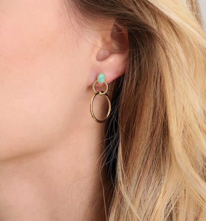 Antoinette Ameska Boucles D'Oreilles Anneaux Entrelacés SATURNE Amazonite