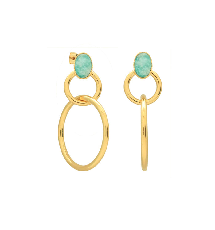 Antoinette Ameska Boucles D'Oreilles Anneaux Entrelacés SATURNE Amazonite