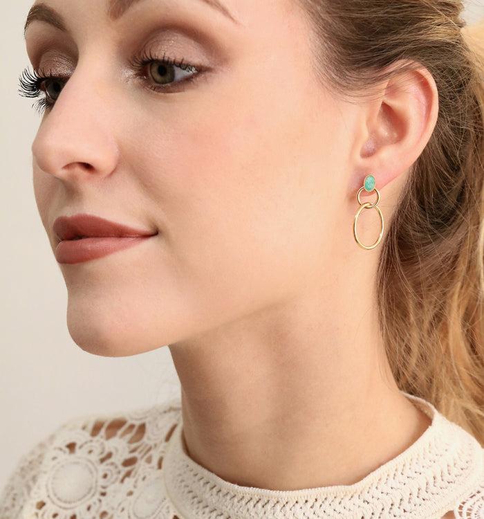 Antoinette Ameska Boucles D'Oreilles Anneaux Entrelacés SATURNE Amazonite