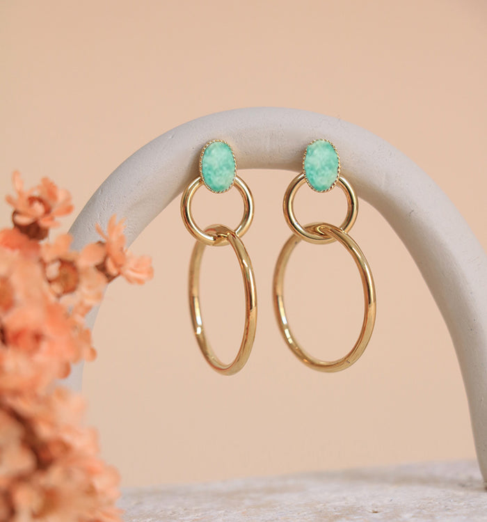antoinette ameska Boucles d'Oreilles anneaux entrelacés SATURNE Amazonite