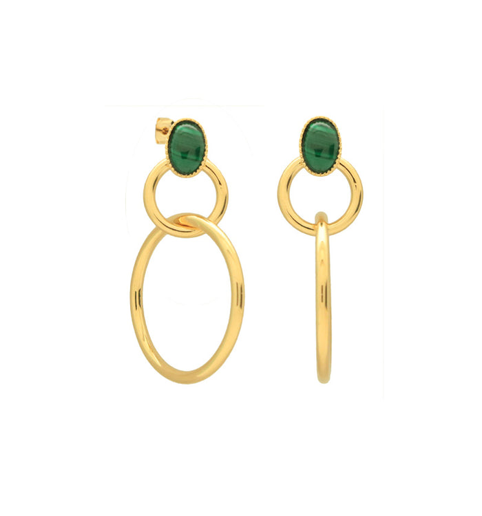 Antoinette Ameska Boucles D'Oreilles Anneaux Entrelacés SATURNE Malachite