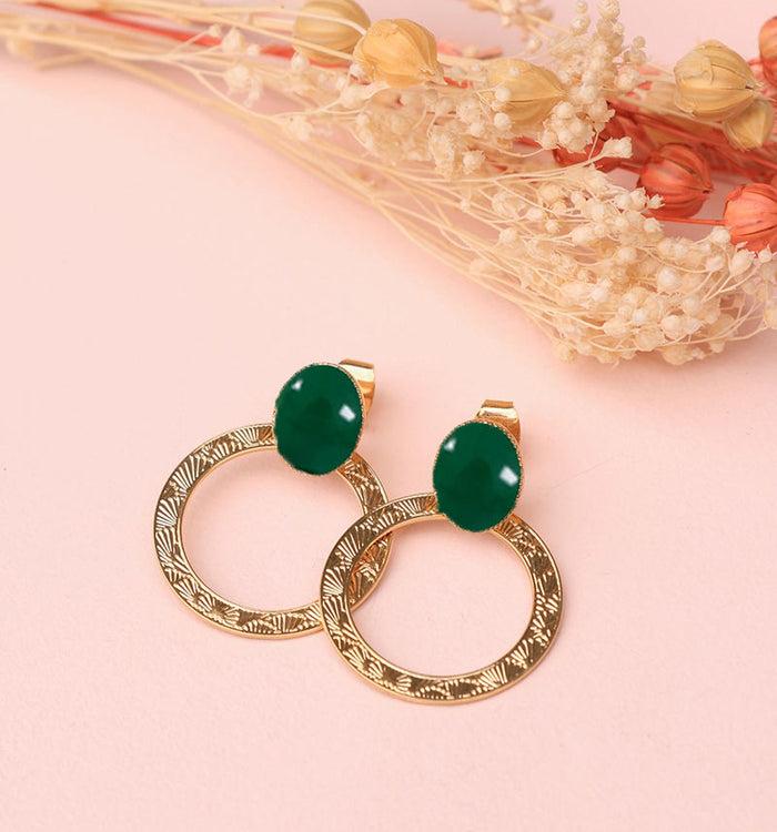 Antoinette Ameska Boucles D'Oreilles BLOSSOM Agate Verte