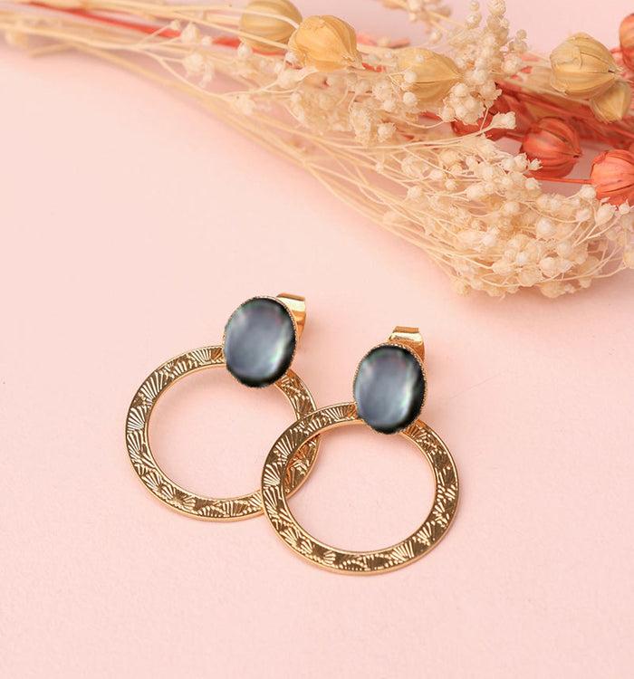 antoinette ameska Boucles d'Oreilles BLOSSOM Nacre grise