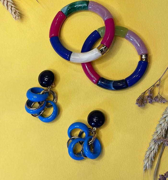 Antoinette Ameska Boucles D'Oreilles CLUNY Bleu/Bleu Marine