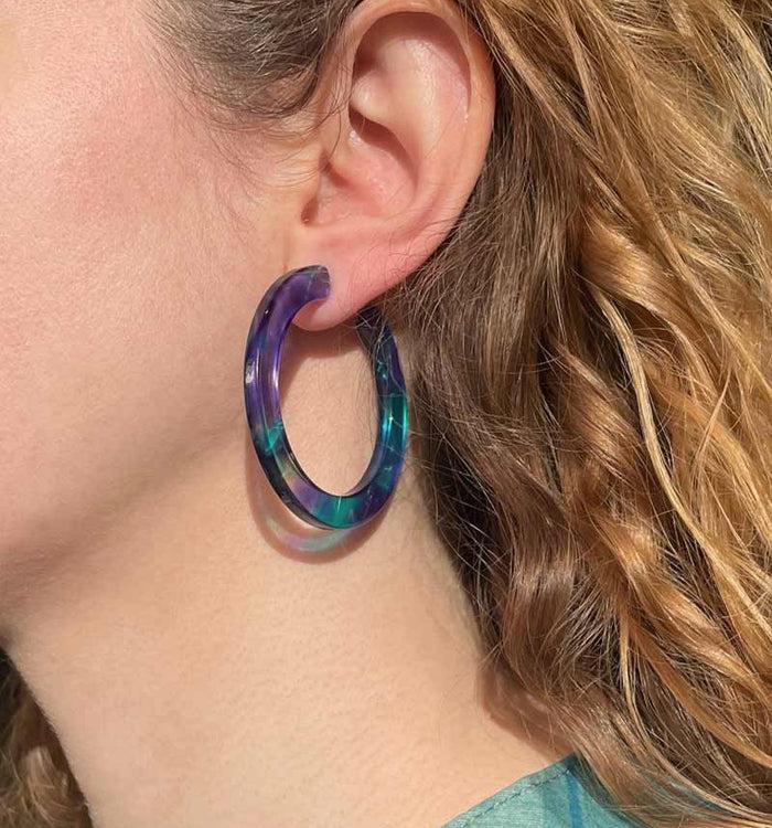 antoinette ameska Boucles d'Oreilles CRALIS - taille L Bleu/Turquoise Translucide