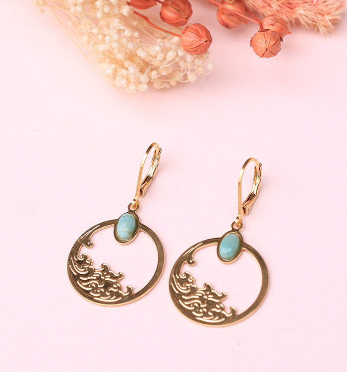 Antoinette Ameska Boucles D'Oreilles HOKUSAI - Dormeuses Medium Amazonite
