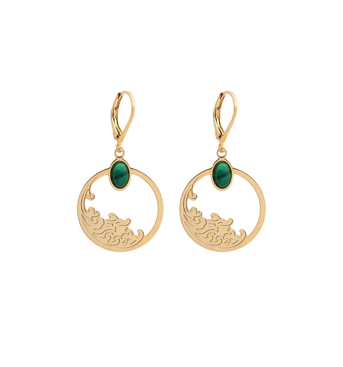 Antoinette Ameska Boucles D'Oreilles HOKUSAI - Dormeuses Medium Malachite