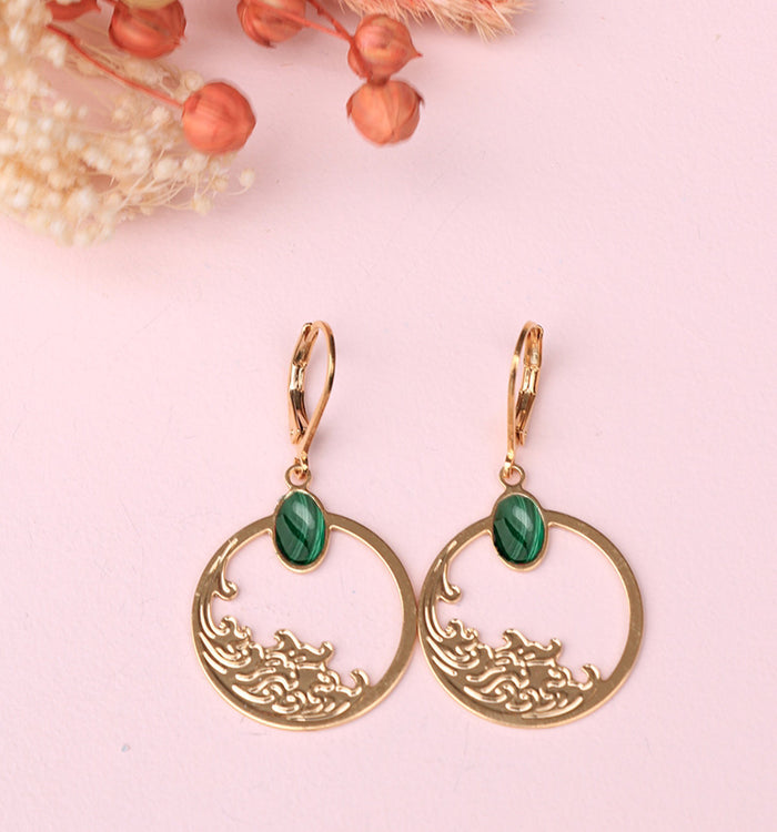 antoinette ameska Boucles d'Oreilles HOKUSAI - Dormeuses Medium Malachite
