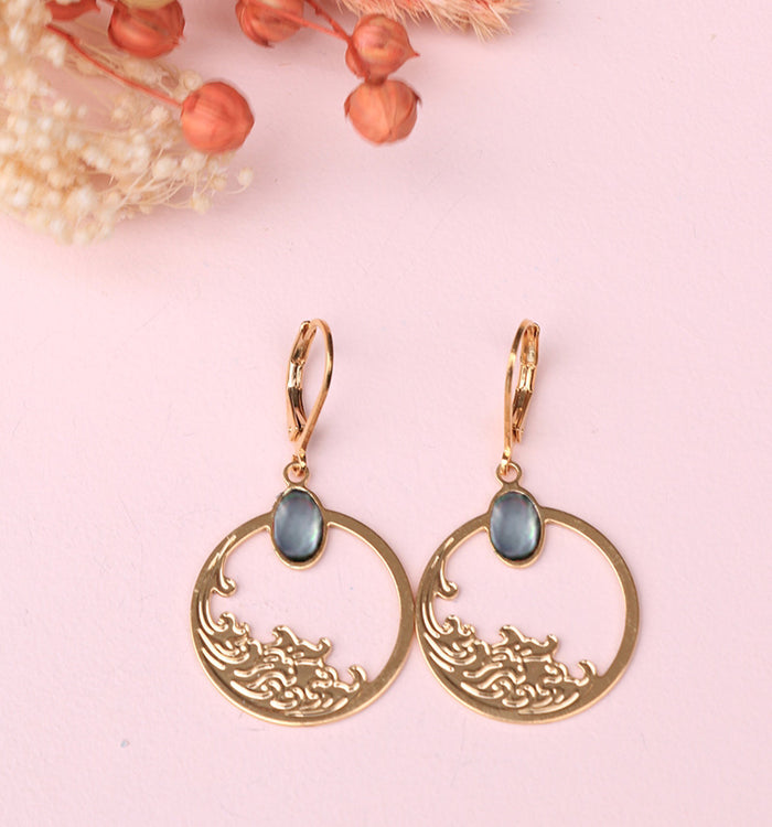 Antoinette Ameska Boucles D'Oreilles HOKUSAI - Dormeuses Medium Nacre Grise