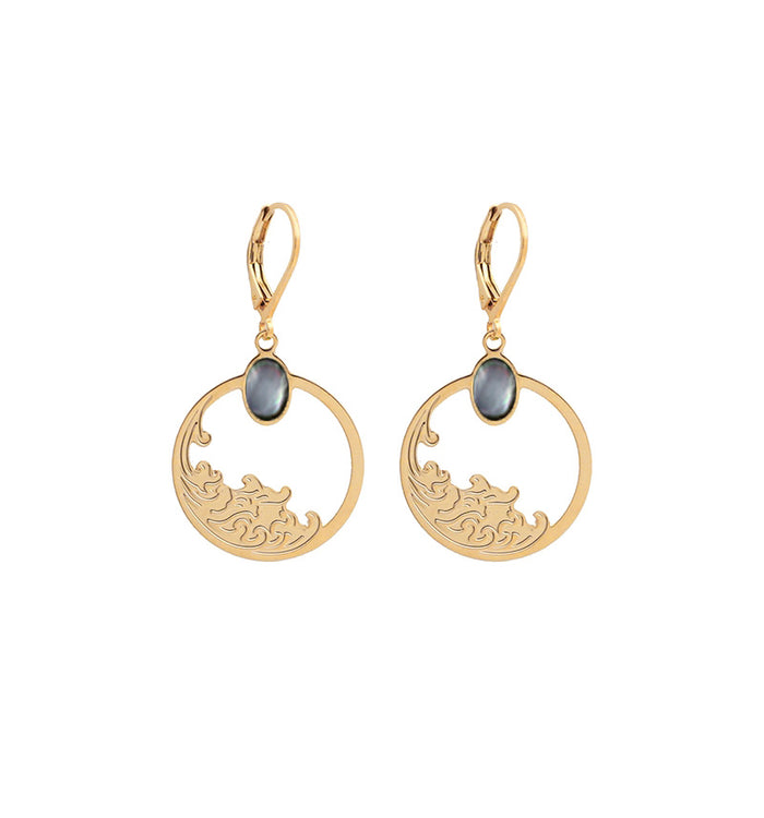 Antoinette Ameska Boucles D'Oreilles HOKUSAI - Dormeuses Medium Nacre Grise
