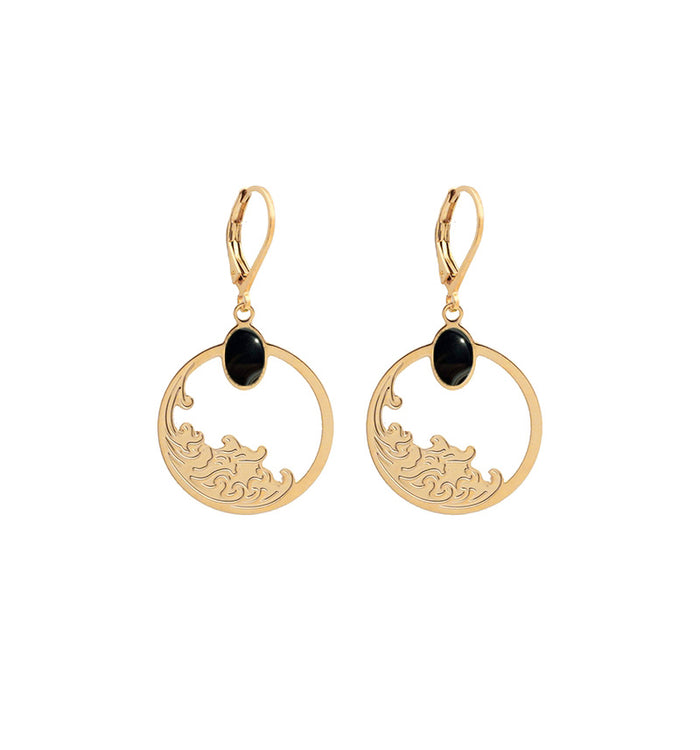Antoinette Ameska Boucles D'Oreilles HOKUSAI - Dormeuses Medium Onyx Noir