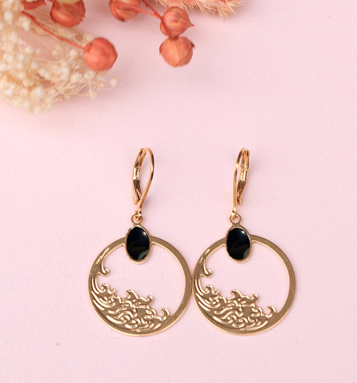 antoinette ameska Boucles d'Oreilles HOKUSAI - Dormeuses Medium Onyx Noir