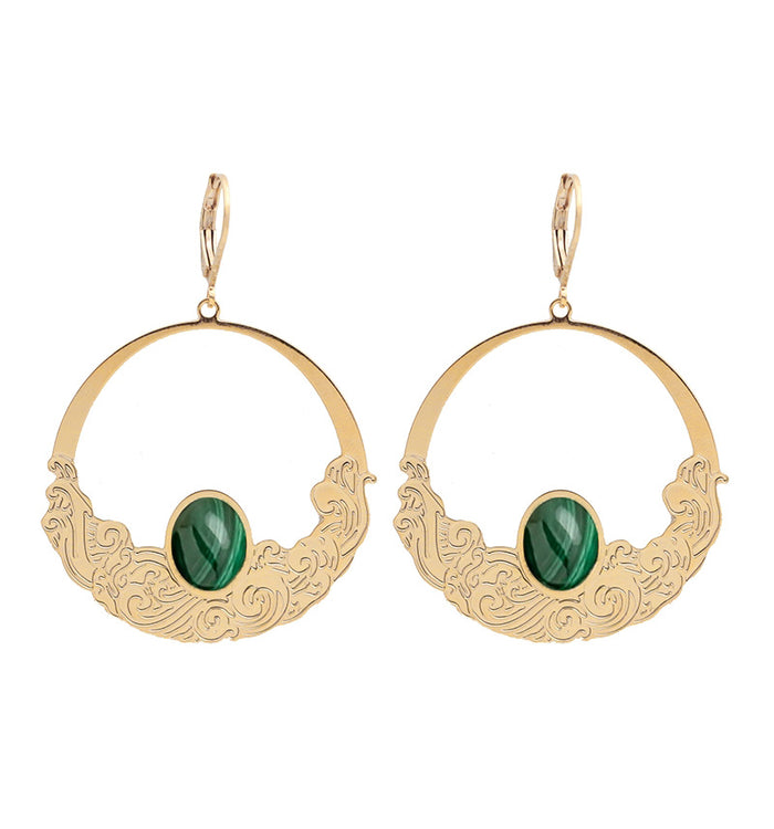 Antoinette Ameska Boucles D'Oreilles HOKUSAI - Grandes Dormeuses Malachite