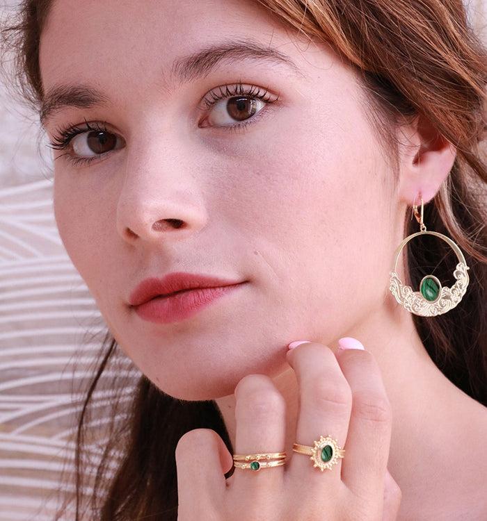 antoinette ameska Boucles d'Oreilles HOKUSAI - Grandes Dormeuses Malachite