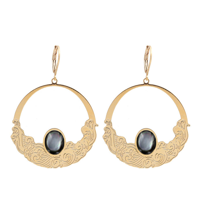 Antoinette Ameska Boucles D'Oreilles HOKUSAI - Grandes Dormeuses Nacre Grise