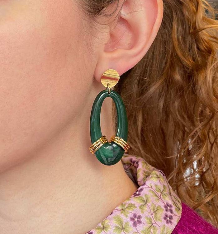 Antoinette Ameska Boucles D'Oreilles JADE Vert Emeraude