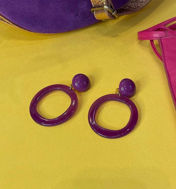 antoinette ameska Boucles d'Oreilles KAMELIA Violet Translucide