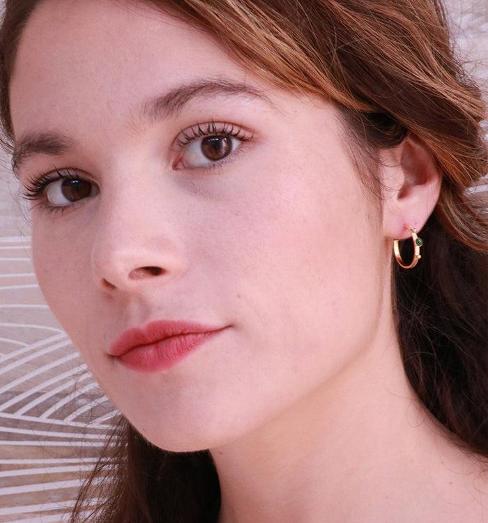 Antoinette Ameska Boucles D'Oreilles MARQUISE - Créoles Moyennes Malachite