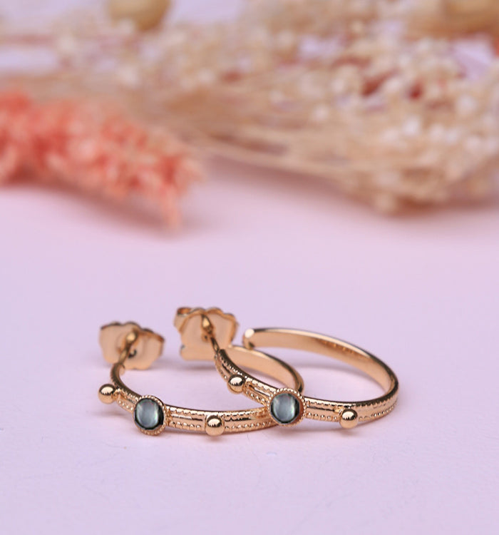 Antoinette Ameska Boucles D'Oreilles MARQUISE - Créoles Moyennes Nacre Grise