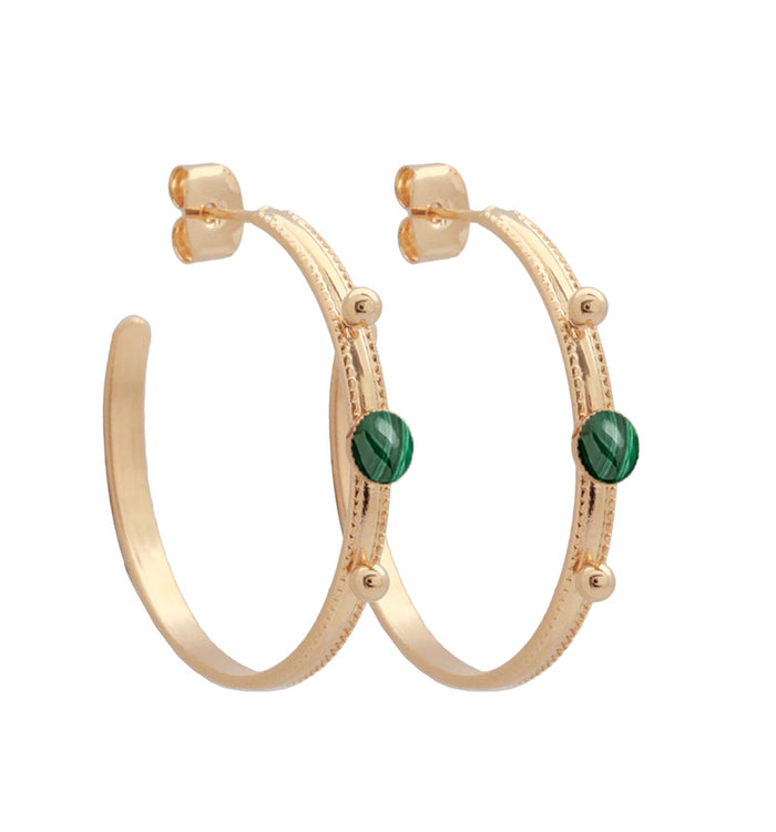 Antoinette Ameska Boucles D'Oreilles MARQUISE - Grandes Créoles Malachite