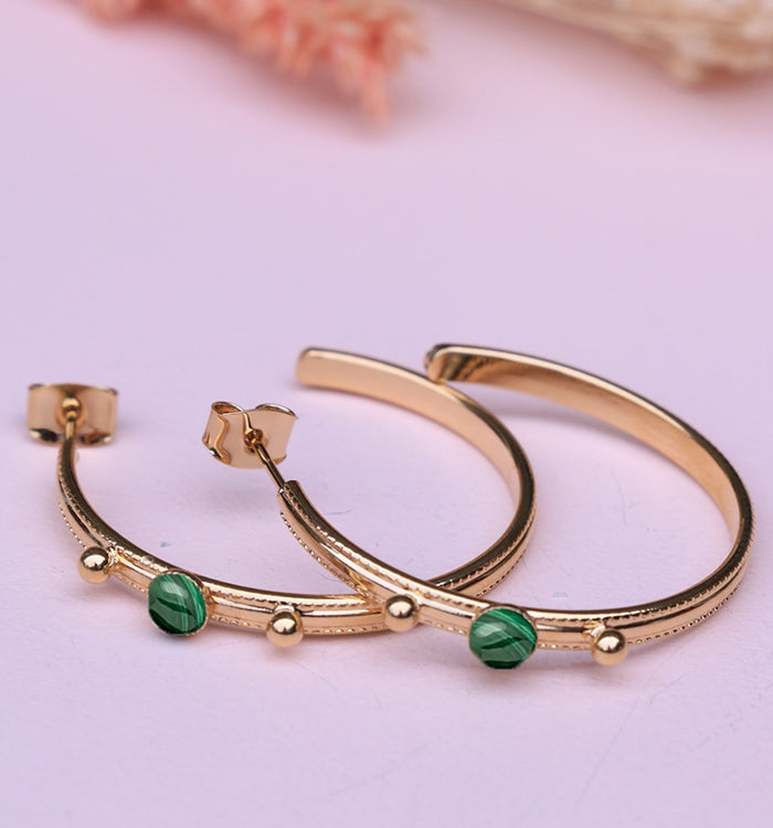 antoinette ameska Boucles d'Oreilles MARQUISE - Grandes Créoles Malachite