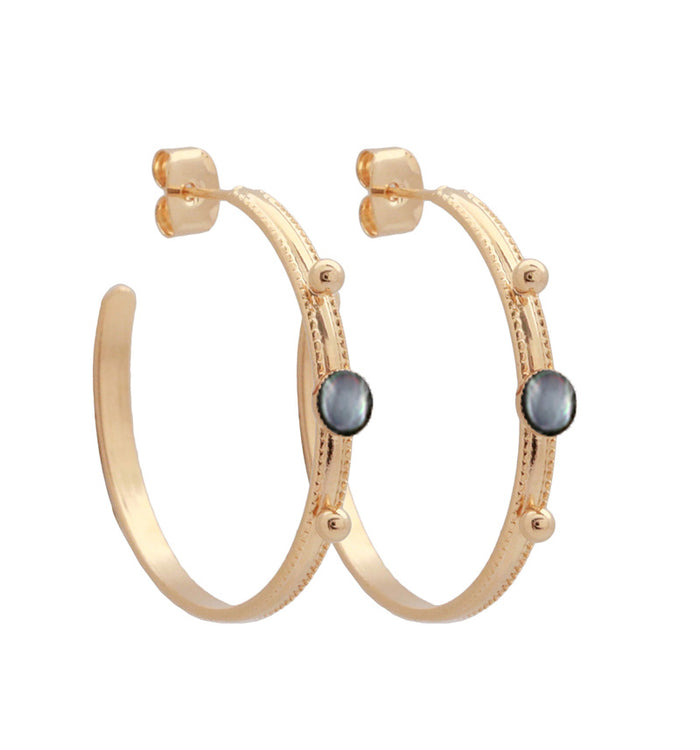 Antoinette Ameska Boucles D'Oreilles MARQUISE - Grandes Créoles Nacre Grise