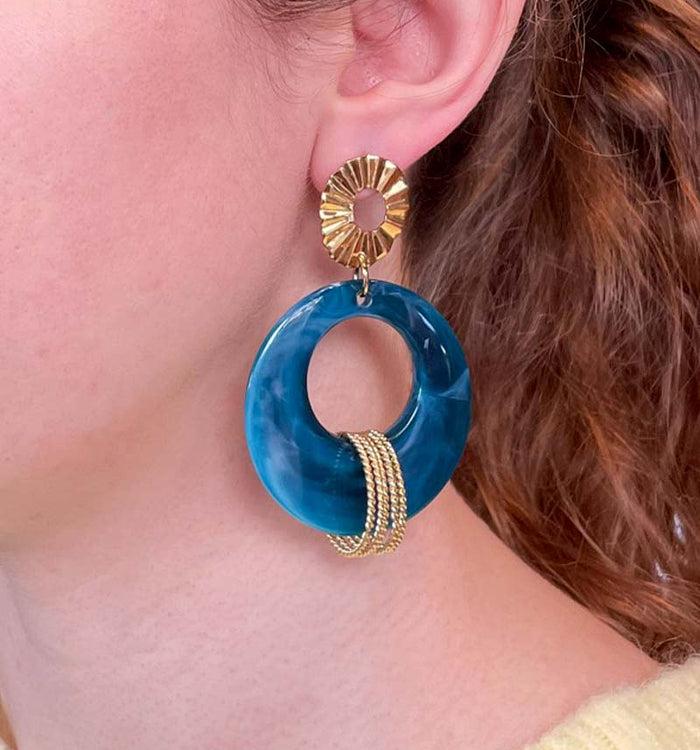 antoinette ameska Boucles d'Oreilles MARYSE Bleu Canard