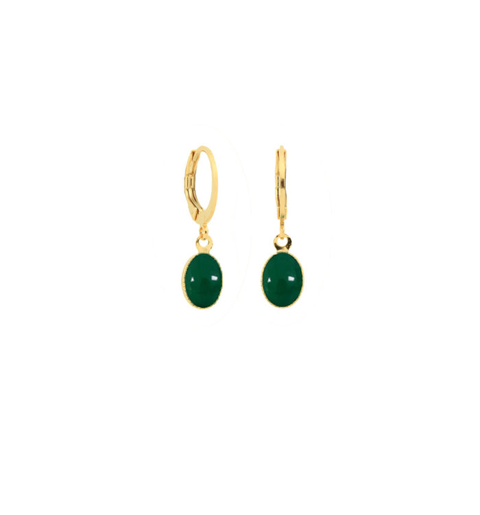Antoinette Ameska Boucles D'Oreilles Pierre SATURNE Agate Verte