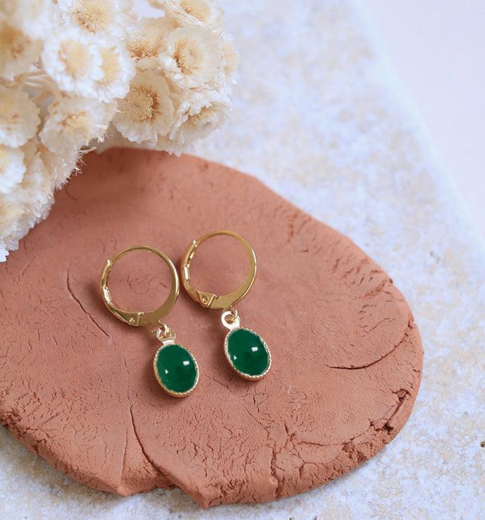 antoinette ameska Boucles d'Oreilles pierre SATURNE Agate Verte