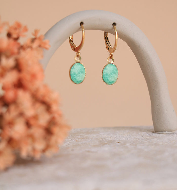 Antoinette Ameska Boucles D'Oreilles Pierre SATURNE Amazonite