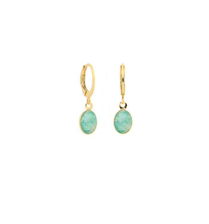 Antoinette Ameska Boucles D'Oreilles Pierre SATURNE Amazonite