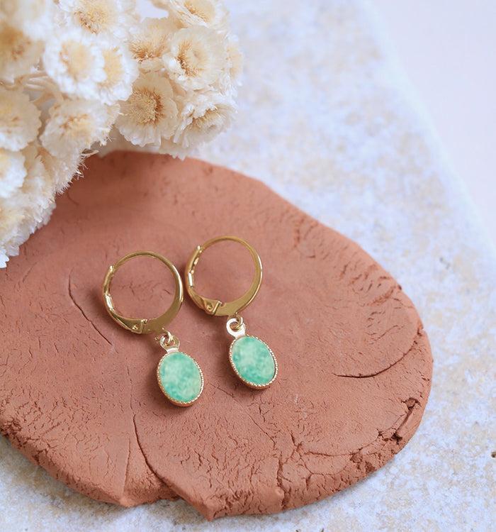 Antoinette Ameska Boucles D'Oreilles Pierre SATURNE Amazonite