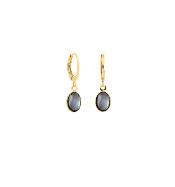 Antoinette Ameska Boucles D'Oreilles Pierre SATURNE Nacre Grise