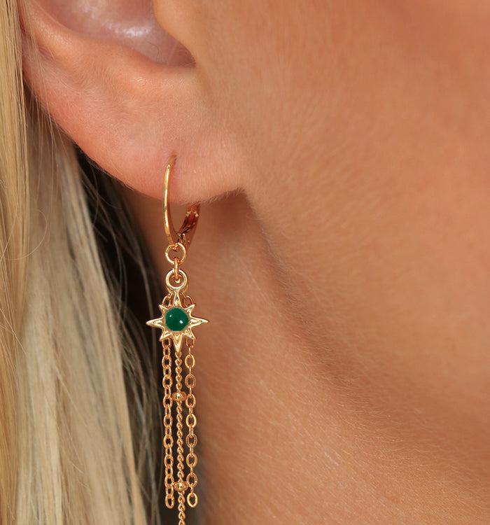 Antoinette Ameska Boucles D'Oreilles POLARIS - Dormeuses Longues Agate Verte
