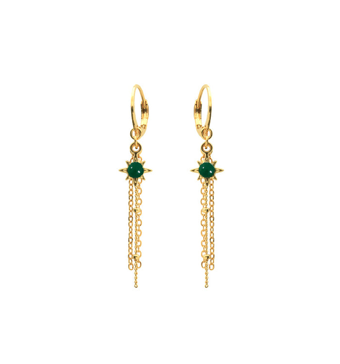 antoinette ameska Boucles d'Oreilles POLARIS - Dormeuses Longues Agate Verte