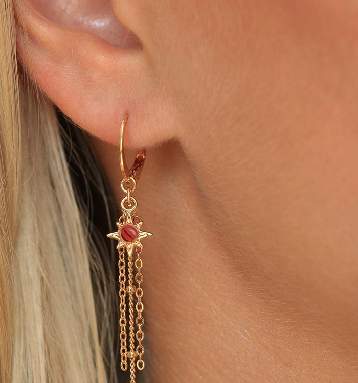 Antoinette Ameska Boucles D'Oreilles POLARIS - Dormeuses Longues Cornaline