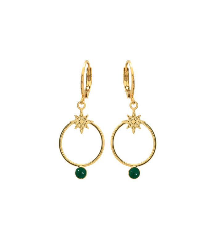 Antoinette Ameska Boucles D'Oreilles POLARIS - Grandes Dormeuses Agate Verte