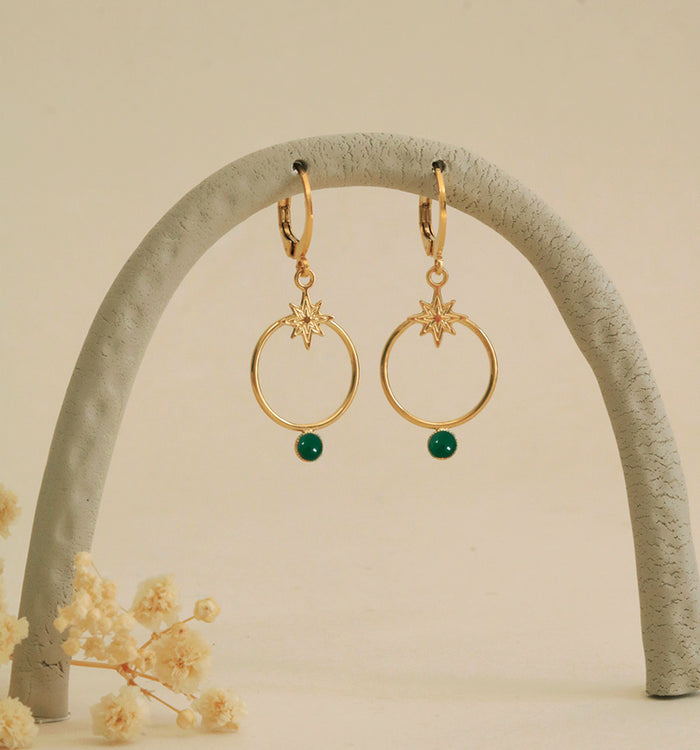 antoinette ameska Boucles d'Oreilles POLARIS - Grandes Dormeuses Agate Verte